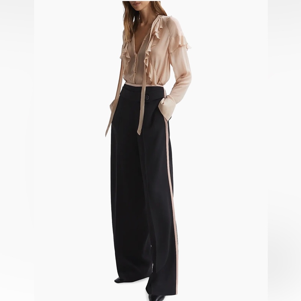 REISS LINA HIGH RISE WIDE LEG TROUSER IN BLACK